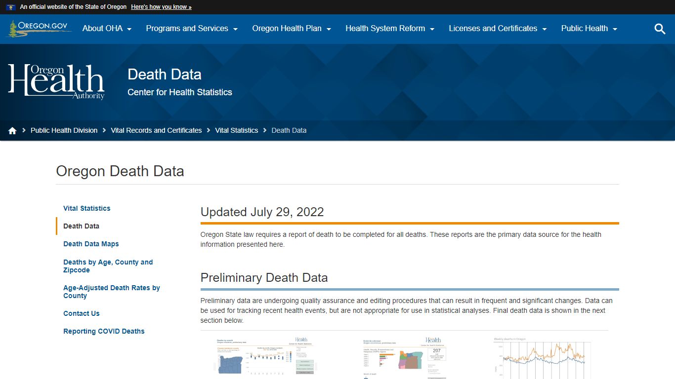 Oregon Health Authority : Oregon Death Data - State of Oregon