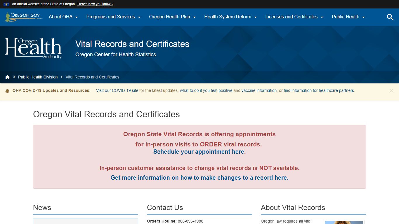 Oregon Vital Records and Certificates - State of Oregon