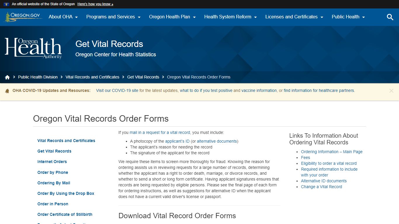 Oregon Vital Records Order Forms - State of Oregon